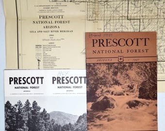 Arizona Prescott National Forest Map State Vintage Map 40s 60s 50s Car Park Road Forest 70s  Rare Original 1941 1940 1964 Booklet