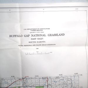 South Dakota Buffalo Gap National Grassland Map 1965 State Vintage  60s 50s Park Travel Forest Rare  80s 90s West and East Half Black Hills