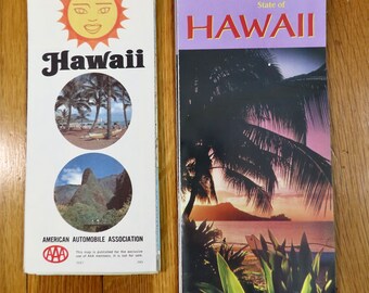 Hawaii State Highway Maps Vintage 80s 90s Car Folded Gas Oil Road Map Waikiki Pearl Harbor Diamond Head Kauai  Maui