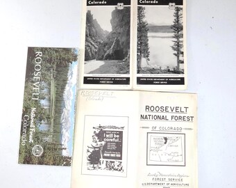 Colorado Roosevelt National Forest Map State Vintage Map 40s 50s Car Park Road Forest 70s Rare Original  30s