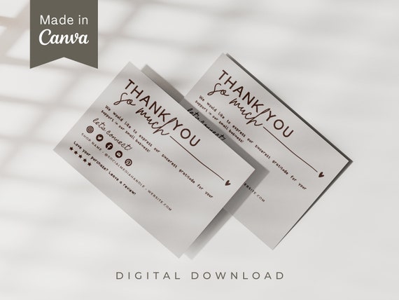 Editable and Printable Simple Thank You Cards for Small | Etsy