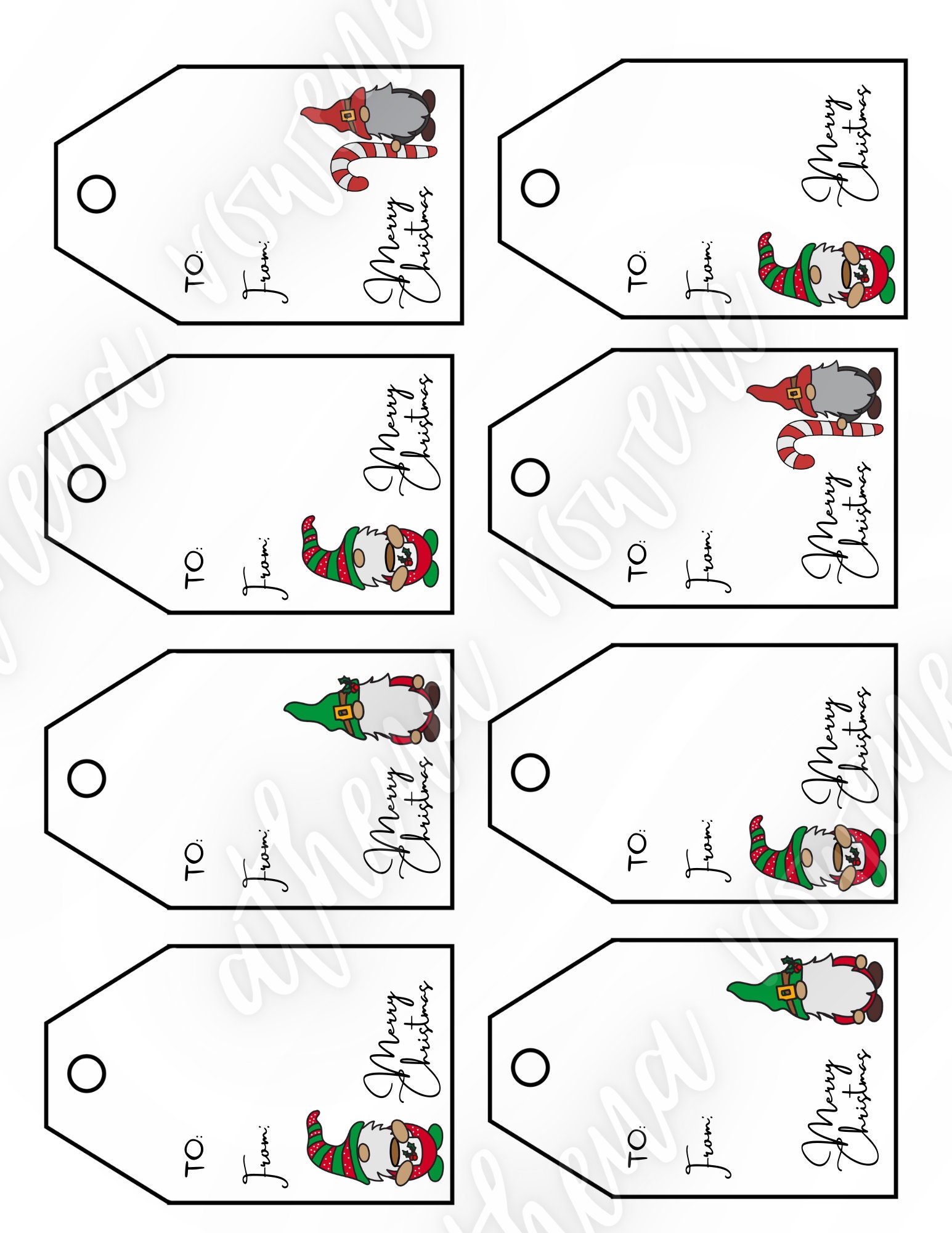 Christmas Gnome Gift Tags Printable (8 Cut Out Printable Cards!) - Etsy