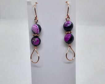 Gemstones on Teardrop Copper Earrings, Hypoallergenic,  Jasper, Agate, Obsidian