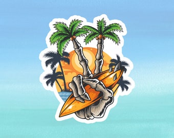 Waterproof Sticker  | Island Vibes Skeleton Peace Sign | Dishwasher Safe Vinyl Sticker With Matte Finish