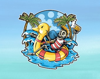 Rad Tech Sticker | Summertime Party Skeleton |  Waterproof X-Ray Tech Sticker for Water Bottle, Laptop, Cell Phone Case