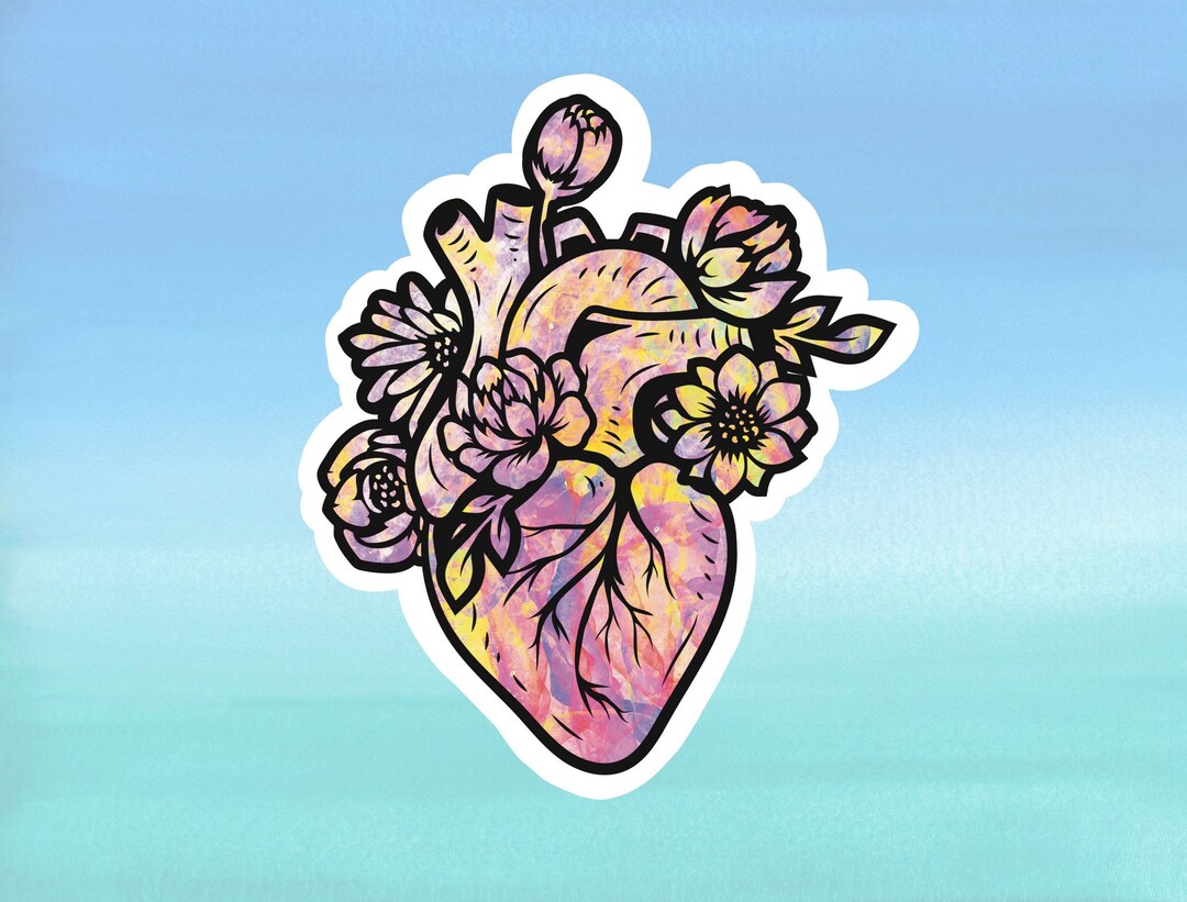 Floral Heart Sticker | Abstract Heart Decal | Cardiac Sticker ...