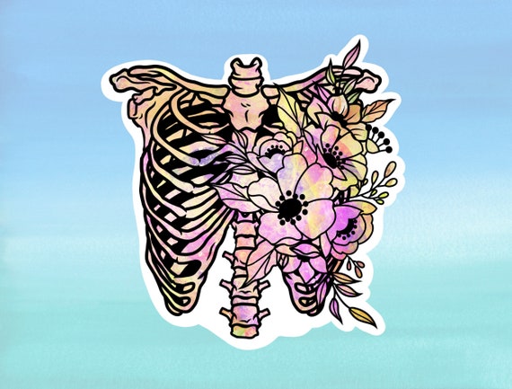Floral Rib Cage Abstract Sticker |  Waterproof Vinyl Sticker, Radiology Magnet for Car or Work Locker