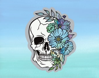 Floral Skull Sticker |  Abstract Skull Decal | Bone Floral Sticker | Waterproof Vinyl Sticker With Matte Finish