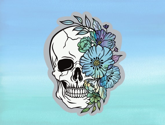Floral Skull Sticker |  Abstract Skull Decal | Bone Floral Sticker | Waterproof Vinyl Sticker With Matte Finish