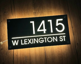 Illuminated House Sign Modern ,LED House Number, Vertical Address Plaque, Modern House Numbers, Horizontal Address Sign, Address Number