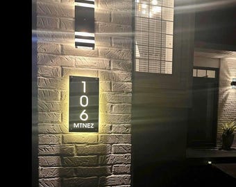 Modern LED House Number Sign, Custom Backlit Address Plaque, Illuminated Outdoor House Numbers, Floating Acrylic, Warm White LED