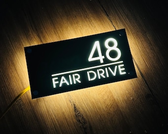 Illuminated House Sign Modern ,LED House Number, Vertical Address Plaque, Modern House Numbers, Horizontal Address Sign, Address Number