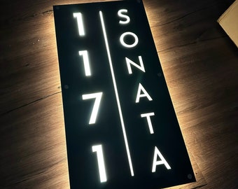 Personalized Address  Plaque, Illuminated House Sign Modern ,LED House Number, Modern House Numbers, Horizontal Address Sign, Address Number