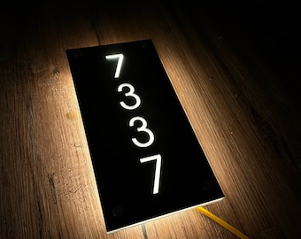 Custom LED House Number Illuminated House Sign Modern ,LED, Vertical Address Plaque, House Numbers, Horizontal Address Sign, Address Number