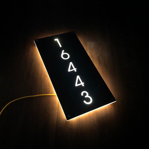 Custom LED House Number Illuminated House Sign Modern ,LED, Vertical Address Plaque, House Numbers, Horizontal Address Sign, Address Number