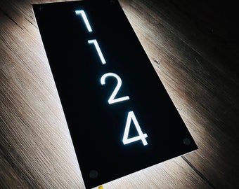 Custom LED House Number Illuminated House Sign Modern ,LED, Vertical Address Plaque, House Numbers, Horizontal Address Sign, Address Number