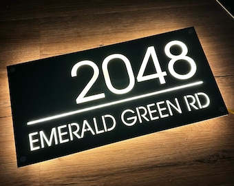 Personalized Address  Plaque, Custom House Number Sign, LED House Number,  Modern House Numbers, Horizontal Address Sign, Address Number