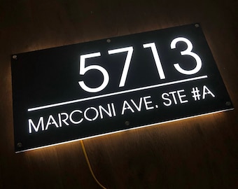 House numbers Sign horizontal modern light, Illuminated House Sign Modern, house numbers lighted for front yard, house numbers lighted