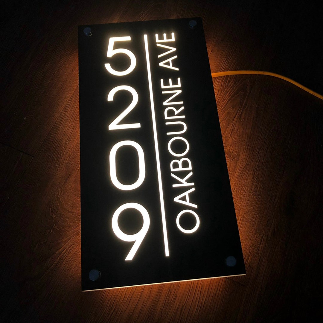 Illuminated House Sign Modern ,LED House Number, Vertical Address