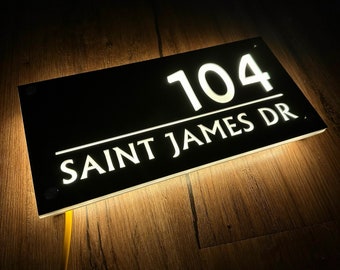 Custom LED House Number Illuminated House Sign Modern ,LED, Vertical Address Plaque, House Numbers, Horizontal Address Sign, Address Number