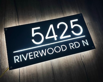 Custom House Number Sign, LED House Number, Personalized Address  Plaque, Modern House Numbers, Horizontal Address Sign, Address Number