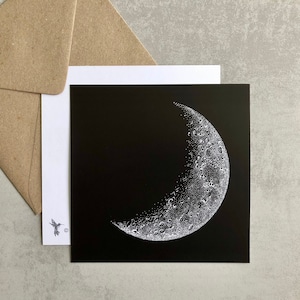 Ascension • Carte postale carrée, illustration de Lune, carte contemplative, réalisée à la main en pointillisme, impression artistique