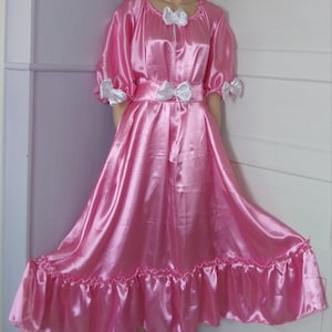 Adult Baby Sissy Crossdresser Pink Satin Long Dress no Panties ABDL DDLG CGL osplay Anime flower8539