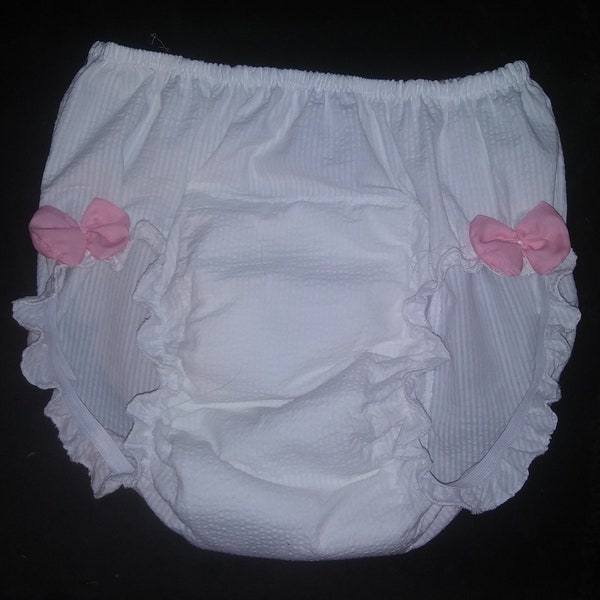 Adult Baby Sissy Crossdresser White Cotton PADDED Diaper Cover Panties Dress up Vintage Style W32 -48 ABDL DDLG flower8539