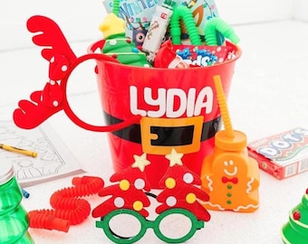 Kids Christmas Bucket, Personalized Activity, Easy Fun St. Nicks Day Gift, Stocking Stuffer, Christmas Eve Basket, Santa Belt Buckle Filled