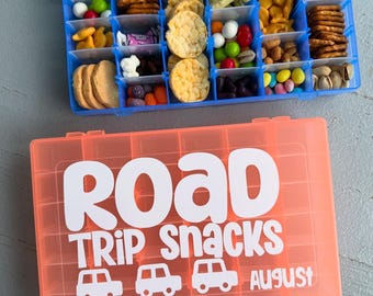 Travel Snack Box | Personalized Kids Box | Airplane Road Trip Travel Entertainment Activities Storage | Baby Toddler Adult Snack Container