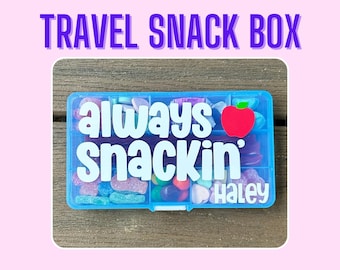Travel Snack Box | Personalized Treat Snackle Container Compartments | Airplane Road Trip Activities | Baby Toddler Kid Child Teen Adult