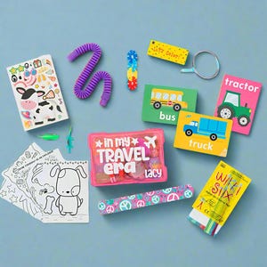 PRESCHOOL Travel Busy Box (Mini) - Ages 3-5| Road Trip & Airplane Activities for Car Plane | Baby Kids Travel Gift Set | Fidgets | 2+3=WE