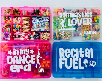 Danza Gimnasia Cheer Snack Box / Recital Competencia Equipo Regalo a granel / Niña Niño Gimnasta Bailarina Ballet Jazz Tumble Atleta Era Snack Storage