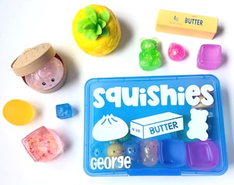 Personalized Squishy Storage Box, Butter Mystery Dumpling Squishy Toy Organizer Squishy Collection Holder Fidget Sensory ADHD Anxiety 2+3=WE