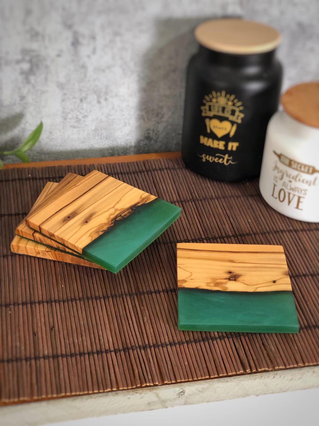Olive Wood and Resin Coasters, Coasters Set of 2, Resin Coasters