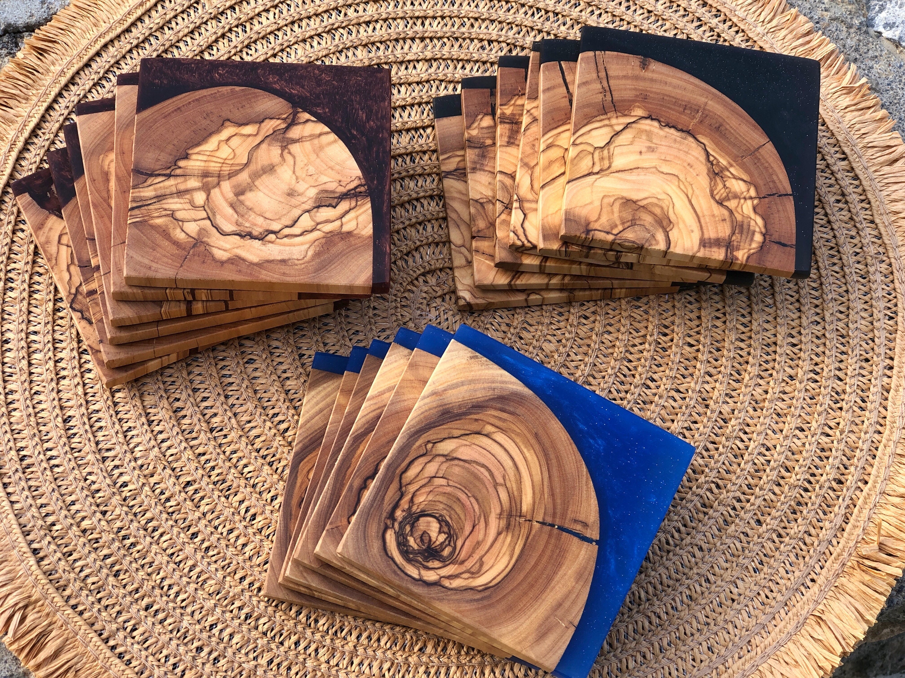 Olive Wood and Blue Resin Coasters – KC Original Creations