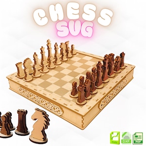 Laser Cut Chess Set SVG: Board & Pieces Template (Digital Download)