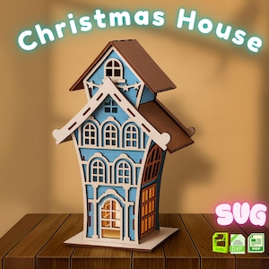 Christmas House SVG | 3D Laser Cut Wooden House Template | Holiday Decoration | Glowforge, Cricut & CNC Cutting Files