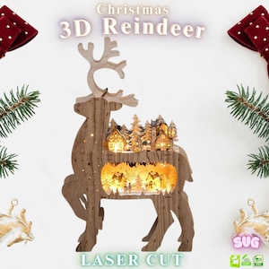 3D Christmas Reindeer SVG | Layered Laser Cut Light Box (PDF)
