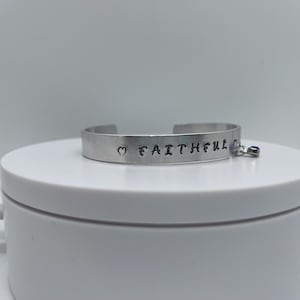 Metal Stamped Handmade Cuff Bracelet with Christian Affirmation. Faithful
