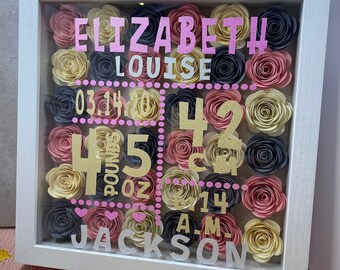 Personalisierte BabyStats Flower Shadow Box