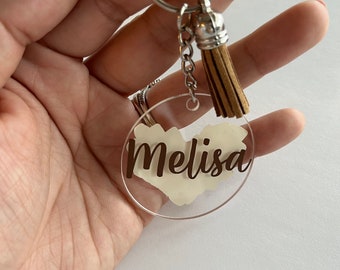 Personalized Name Tassel Keychain, Diaper Bag Tag, Backpack tag, Purse Charm, Custom Acrylic Key Chain