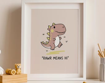 Stampabile per pareti con dinosauri per la cameretta dei bambini - Graziosa stampa minimalista con dinosauri, decorazioni rosa per la cameretta dei bambini, download digitale per la cameretta dei bambini, stampe artistiche boho per la cameretta dei bambini