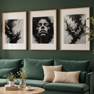 Abstract Black and White Ink Wall Art Set of 3 – Modern Minimalist Abstract Prints, Digital Download, Contemporary Home Decor
