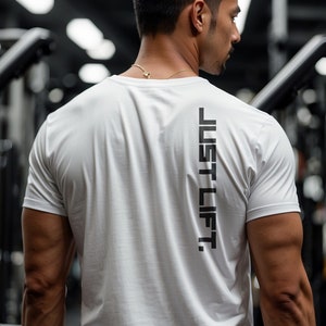 Camiseta Just Lift Gym | Camiseta de treino | Camiseta inspiradora | Capa de bomba | Gola redonda unissex | Camiseta minimalista | Várias cores