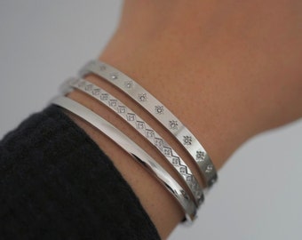 Silver Hinge Bangle Bracelet . Minimalist Bangle Bracelet . Simple CZ Cuff Bangle Bracelets . Stainless Steel . Silver Stackable Bracelets