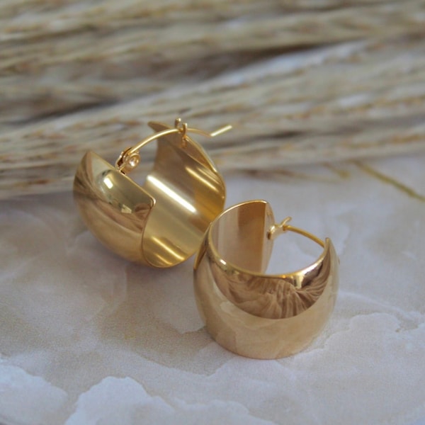 Gold Chunky Hoop Earrings  | Gold Thick Hoop Earrings | Gold Dome Earrings | Stainless Steel | Minimalist Gold Earrings | Gift For Her, Mom