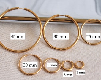 Gold Hoop Earrings | WATERPROOF Hoops | Gold Large Hoops | STAINLESS Steel | Gold Simple Thin Hoop Earrings | Gold Hoop Earrings