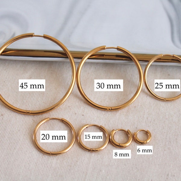 Gold Hoop Earrings | WATERPROOF Hoops | Gold Large Hoops | STAINLESS Steel | Gold Simple Thin Hoop Earrings | Gold Hoop Earrings