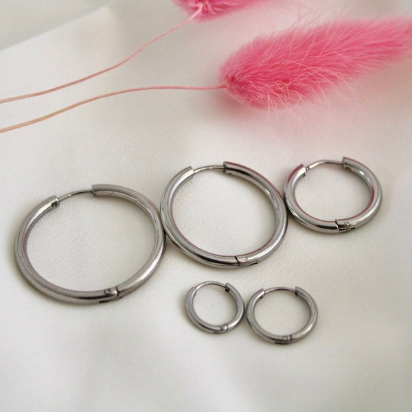 Silver Hoop Earrings, STAINLESS STEEL Daily Wear Hoops, Anti Tarnish Hoops, 15mm, 20mm, 25mm, Unisex Hoops, Waterproof, Dainty Hoop Earrings